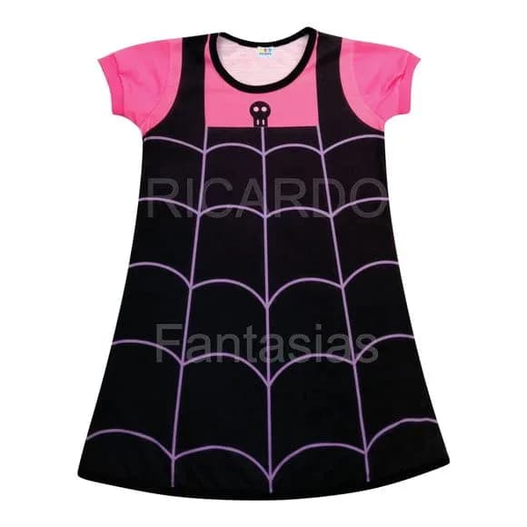 Vestido Infantil Fantasia Vampira Teia de Aranha Rosa e Preto