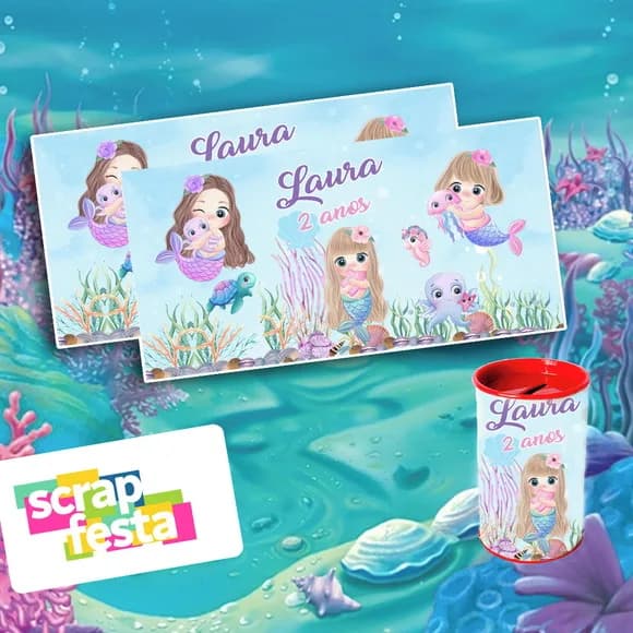 Rótulo Adesivo Personalizado para Cofrinho Sereia Aquarela