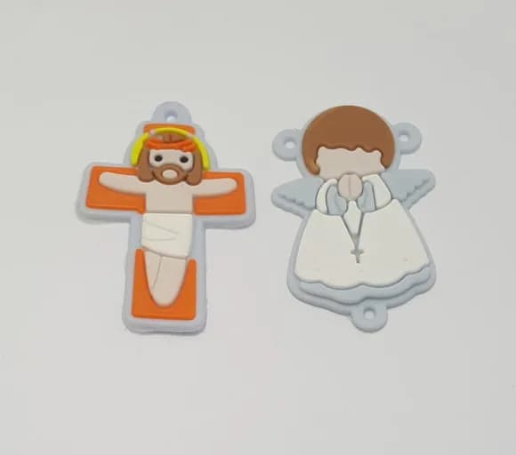 kit Terço Crucifixo e Anjo De Borracha Cinza 2 kits