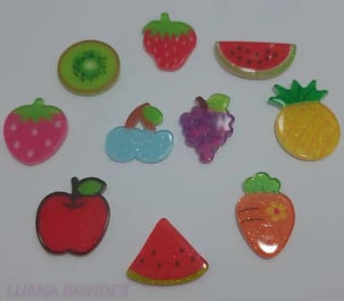 Aplique Frutas Variadas de acrílico - pct c/10 unidades