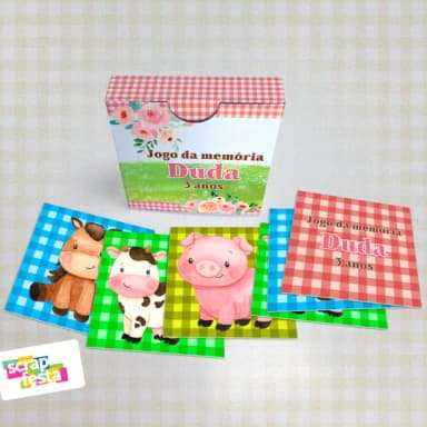 Jogo da Memória Festa Fazendinha + Saquinho, Fitinha e Tag