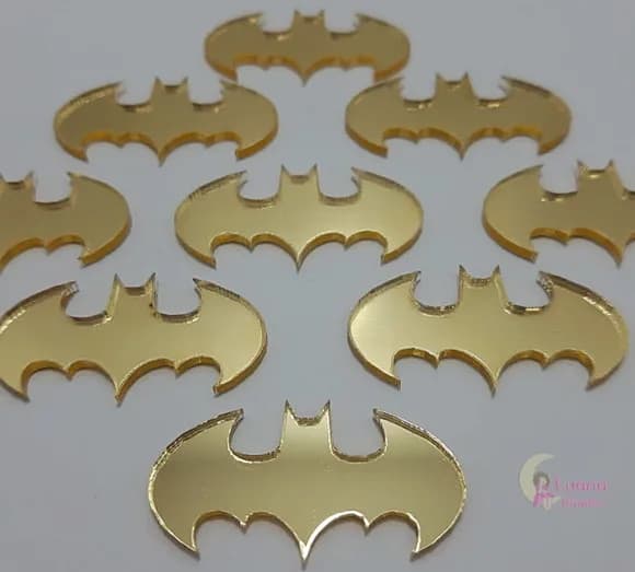 Aplique Símbolo Batman Acrílico Espelhado Dour- Pct C/6 Unid