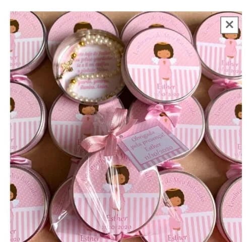 Lembrancinha Anjinho com mini terço Rosa