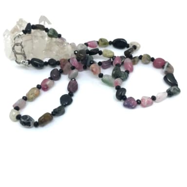 Colar choker com Turmalinas Melancia Forma Livre e Cristais