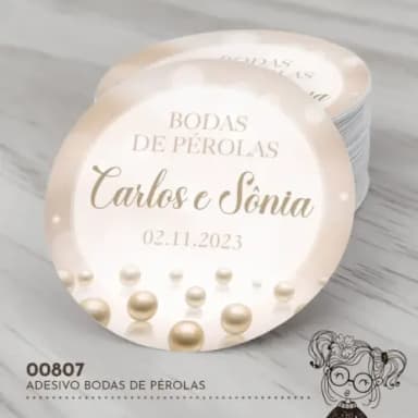 Adesivo Redondo Bodas de Pérola - 00807