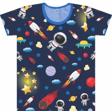 Camiseta Infantil Espaço Astronauta e Planetas Frente e Costas