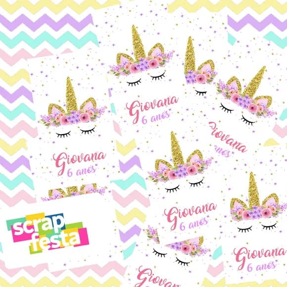 Adesivo Personalizado Retangular 4x7 Festa Unicórnio