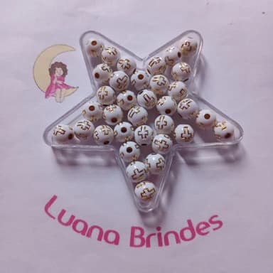 Bolinha Branca com Cruz Dourada 8mm Pct 100 Unidades