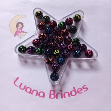 Bolinha Preta com Cruz Colorida 8mm Pct 100 Unidades