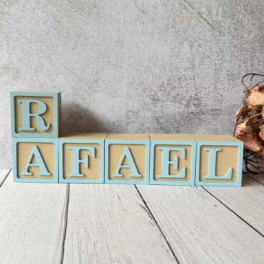 Nome com Moldura Cubos 6x6 Decoração Bebê e Criança