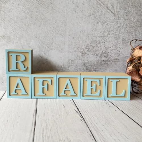 Nome com Moldura Cubos 6x6 Decoração Bebê e Criança