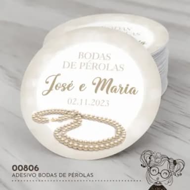 Adesivo Redondo Bodas de Pérola - 00806