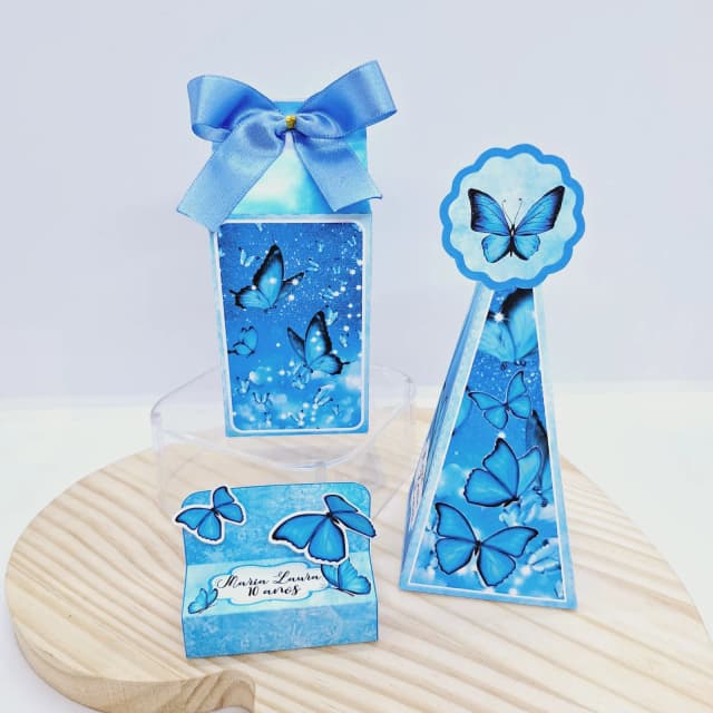 PEGUE E MONTE - Kit Festa BORBOLETA AZUL - Decoração de Festa - Caixinhas Personalizadas