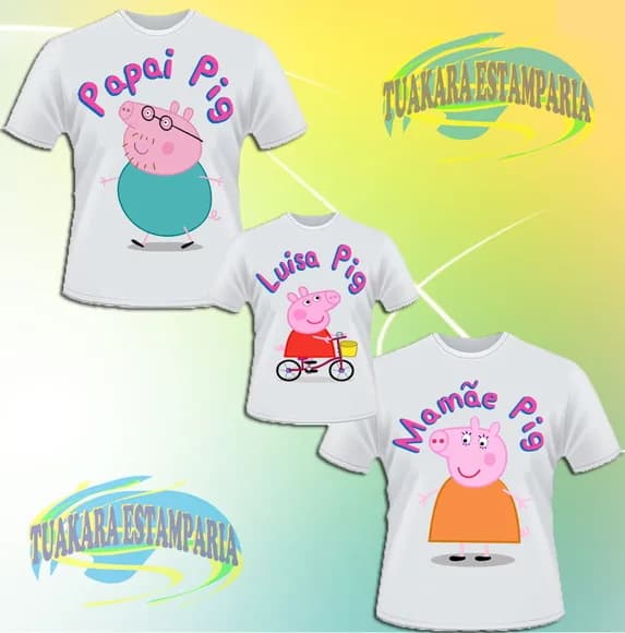 Kit 3 Camisetas - Família Pig