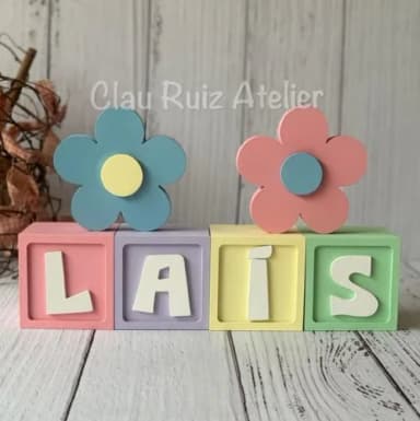 Decoração Bebê - Cubos 6x6cm Candy Ts + Dupla de Flor