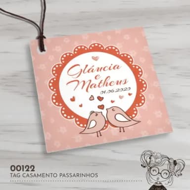 Tag Quadrada Casamento Passarinhos - 00122