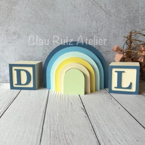 Cubos + Arco Íris de Mesa Escandinavo - Decoração Bebê