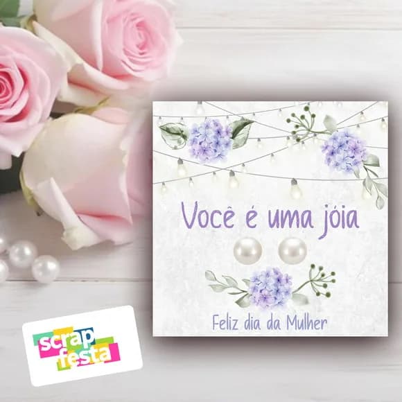 Tag com Brinco de Pérola Lembrancinha Dia da Mulher