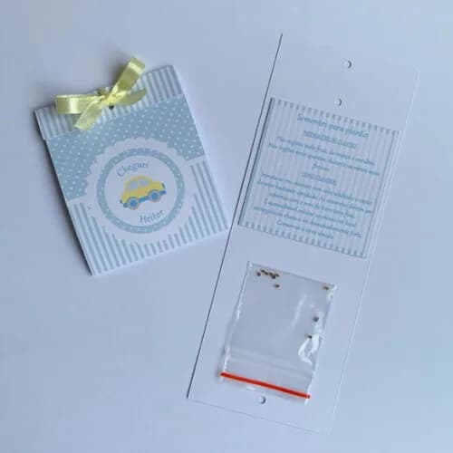 Lembrança Maternidade Sachê Sementinha Carrinho Azul/Amarelo