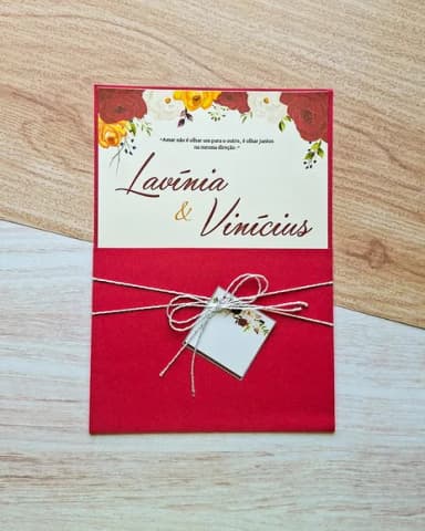 Convite de Casamento Floral Vermelho Grande