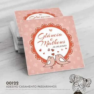 Adesivo Quadrado Casamento Passarinhos - 00122
