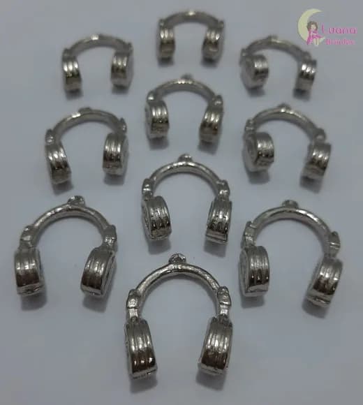 Pingente Fone de Ouvido de Metal Prata - pct c/5 unid