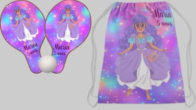 Kit Mochilinha e Raquete ping Pong Personalizada A Princesa Desastrada