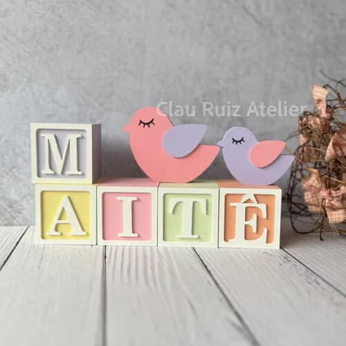Passarinhos + Cubos 6x6cm Ts - Pastel Decoração Bebê