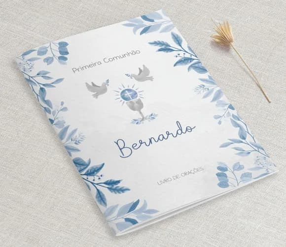 Lembrança Primeira Comunhão Menino - Orações - Azul Aquarela