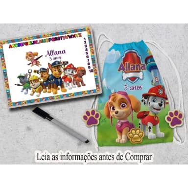 Kit Mochilinha e Lousa Magica Personalizada da Patrulha Canina