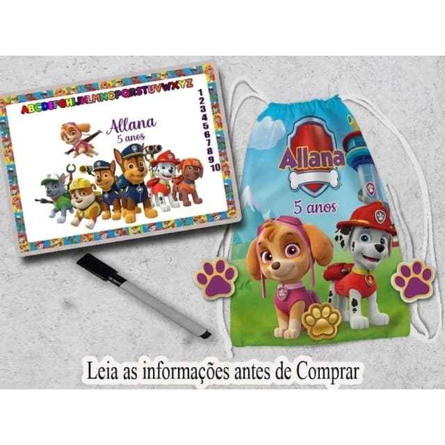 Kit Mochilinha e Lousa Magica Personalizada da Patrulha Canina