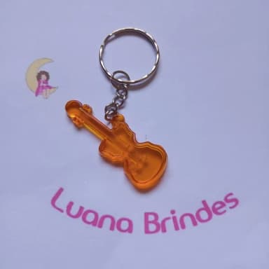 Chaveiro Guitarra Laranja de Acrilico 5cm Pct 9 Unidades