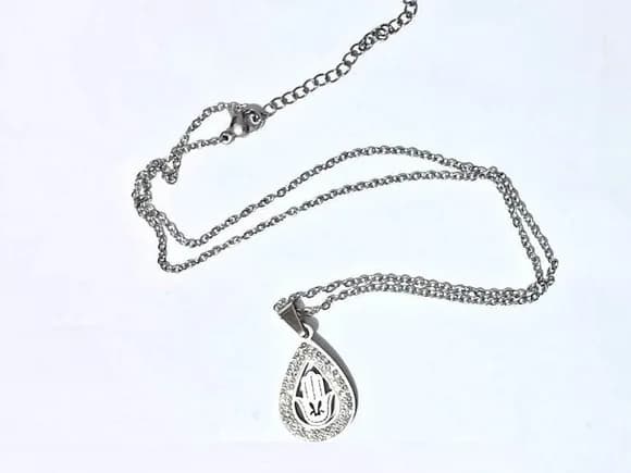 Colar Mão de Fatima Niquel com Strass Aço Inoxidável 45cm