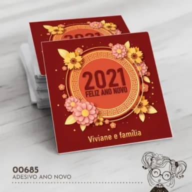Adesivo Quadrado Feliz Ano Novo - 00685