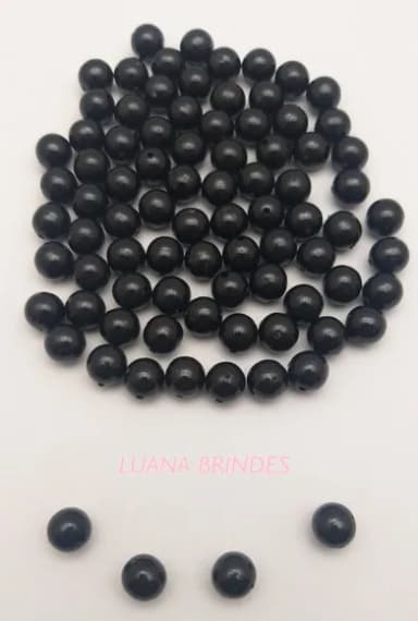 Bolinhas Acrílica Preta Lisa 8mm - Pacote com 50 Unidades