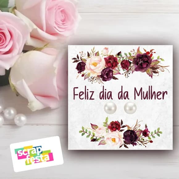 Tag com Brinco de Pérola Lembrancinha Dia da Mulher