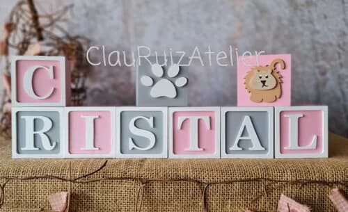 Cubos Decorativos com o Nome do Bebê Tema Safari 6cm