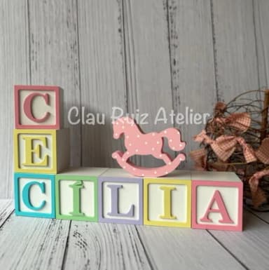 Cavalinho de Balanço + Cubos 6x6cm Ts Decoração Bebê