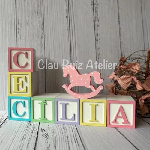 Cavalinho de Balanço + Cubos 6x6cm Ts Decoração Bebê
