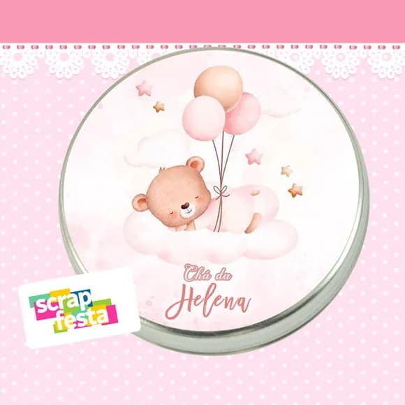 Latinhas Personalizadas Chá de Menina Ursinha Aquarela Balão