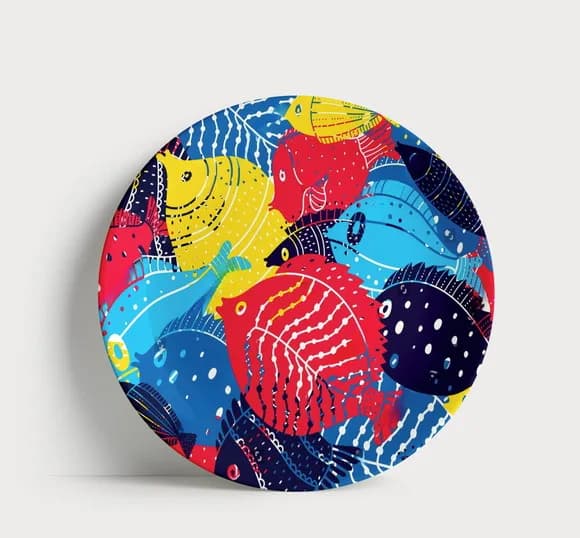 Prato Decorativo Peixes Coloridos Pop Art | Porcelana 21cm