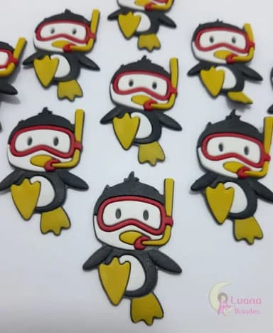 Aplique Pinguim Nadador de Borracha - pct com 6 unidades