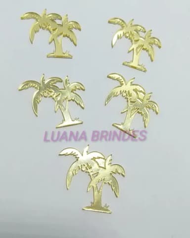 Aplique de Coqueiro em Acrílico Espelhado Dourado-pct c/10 u