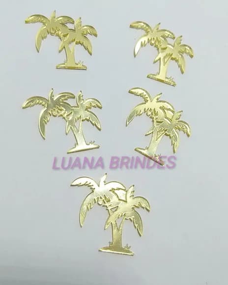 Aplique de Coqueiro em Acrílico Espelhado Dourado-pct c/10 u