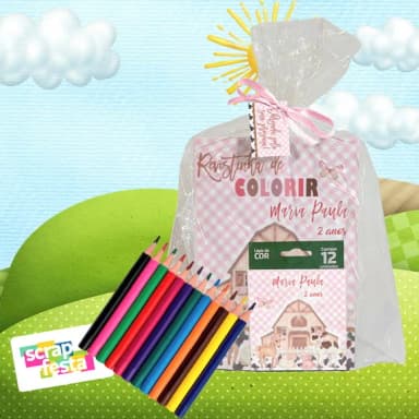Revista Colorir+embalagem+lápis de Cor Fazendinha Aquarela