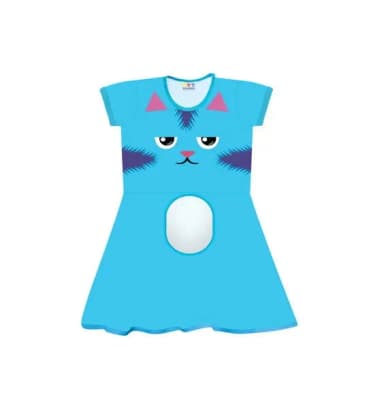 Vestido Infantil Gatinho Azul Turquesa Fantasia Temática para Meninas