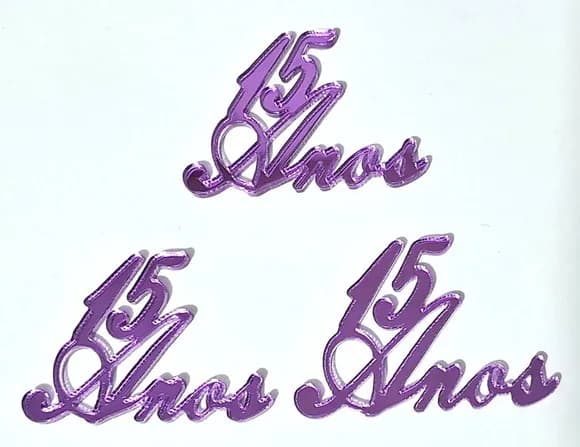 Aplique 15 Anos 3,5cm Acrílico Espelhado Roxo - 10 Peças