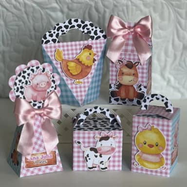 Kit 60 Lembrancinhas Fazendinha Rosa e Azul