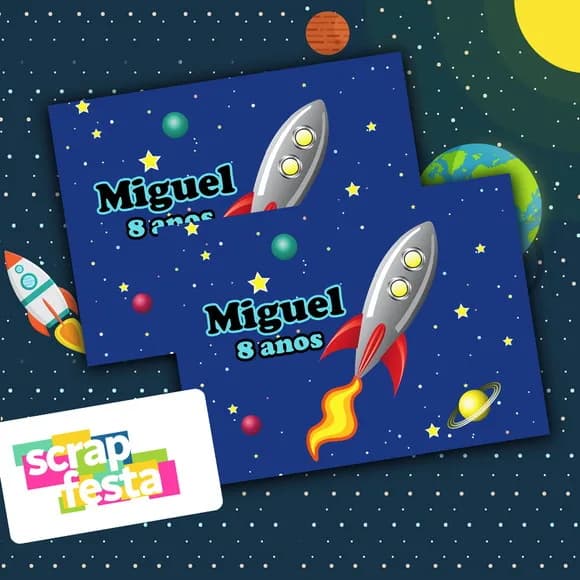 Adesivo Personalizado Retangular 7,45x5,5 Espaço Foguete