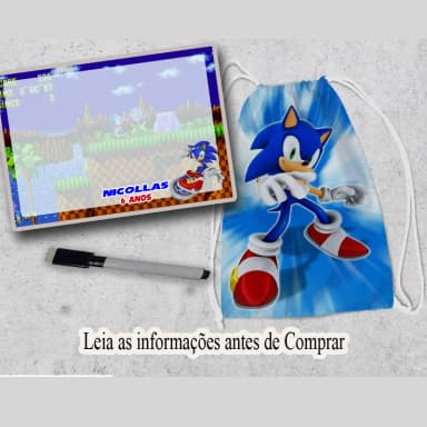 Kit lembrancinhas do Sonic Mochila e lousa magica infantil personalizada